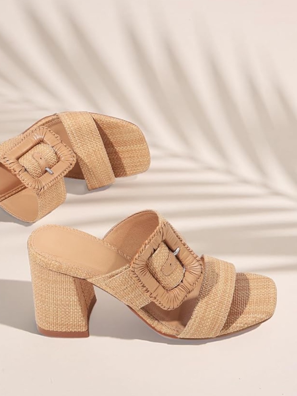 Ancomafio Woven Raffia Block Heel Slide Sandals - Natural Size 9